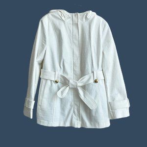 Hilary Radley White Fly Front Belted Jacket NWOT
